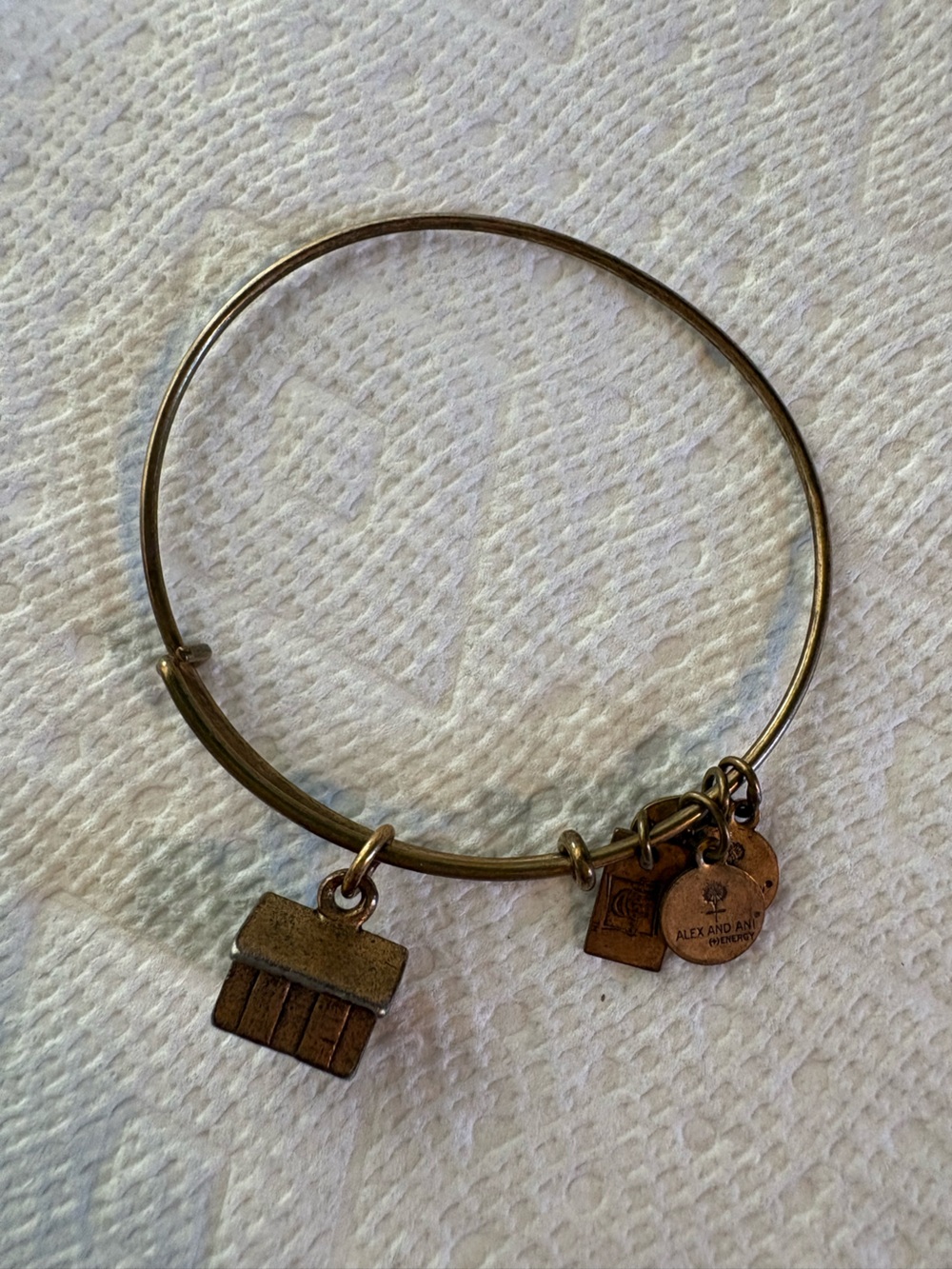 Alex and Ani Gold-Tone Expandable Charm Bangle with Signature house Charm
